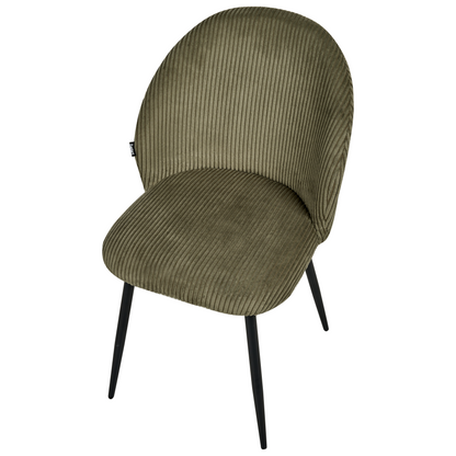Set of 2 Dining Chairs Dark Green Corduroy Padded Seats