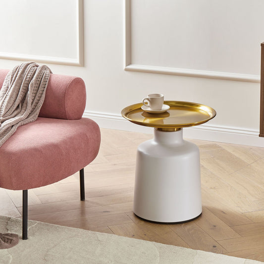 Side Table White Gold Metal Tray Top