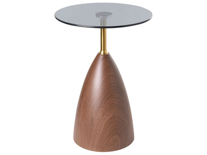 Side Table With Tempered Glass Top Brown And Black Metal Base Gold Accent