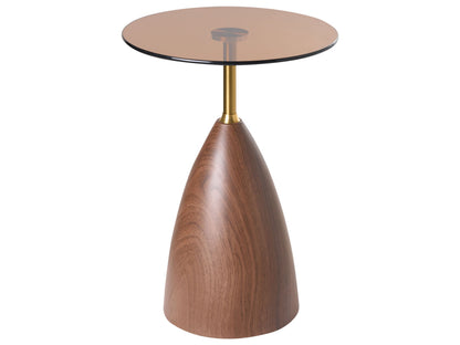 Side Table with Tempered Glass Top and Gold Accent Brown Metal Base