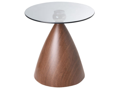 Side Table Small Brown And Black Metal Cone Base Tempered Glass Top
