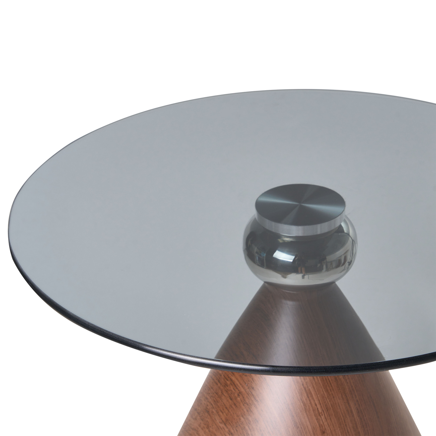 Side Table Small Brown And Black Metal Cone Base Tempered Glass Top