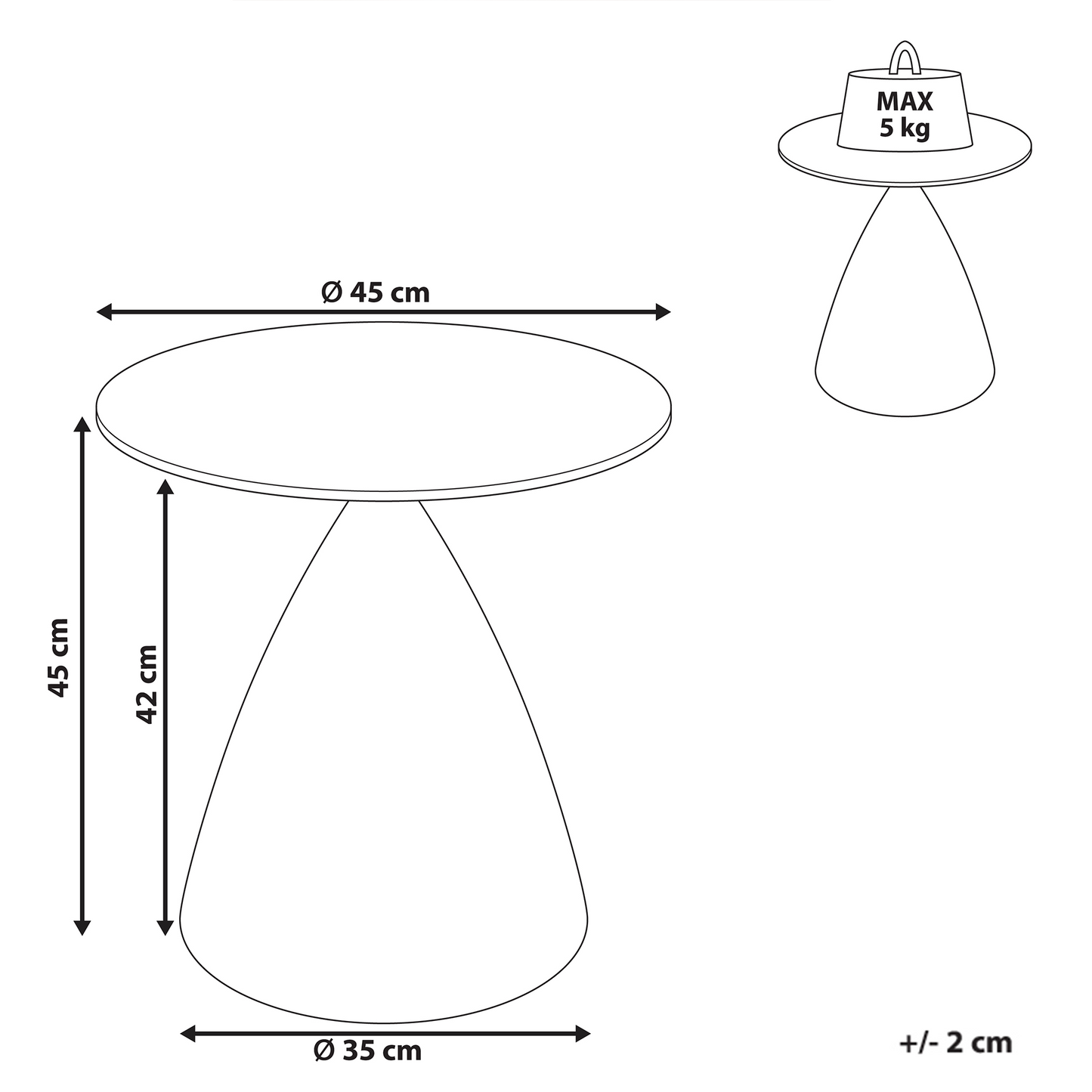 Side Table Small Brown And Black Metal Cone Base Tempered Glass Top