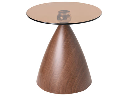 Small Side Table Tempered Glass Top Brown Metal