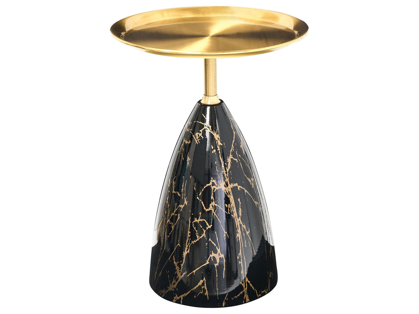 Side Table Black Gold Metal Glass Top Marble Effect