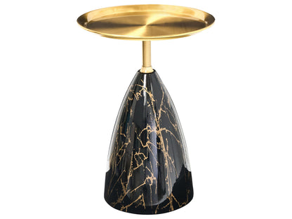 Side Table Black Gold Metal Glass Top Marble Effect