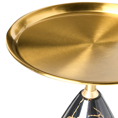 Side Table Black Gold Metal Glass Top Marble Effect