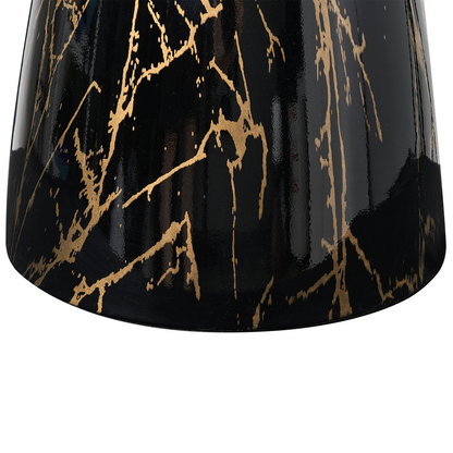 Side Table Black Gold Metal Glass Top Marble Effect