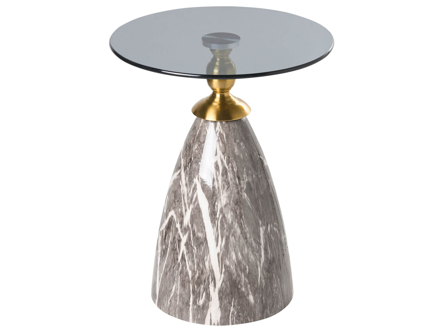 Side Table Metal Black Tempered Glass Top Marble Effect