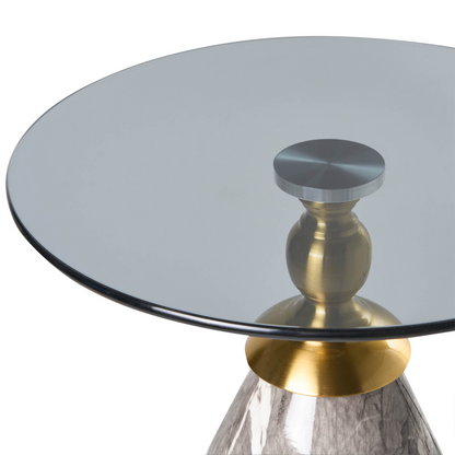 Side Table Metal Black Tempered Glass Top Marble Effect