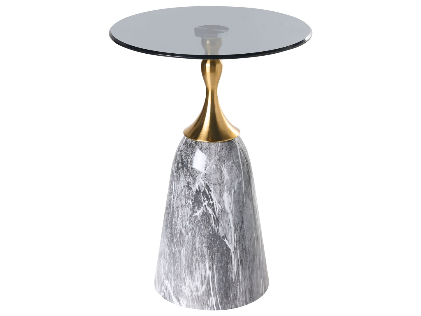 Side Table Grey Metal Tempered Glass Top Marble-Effect Small