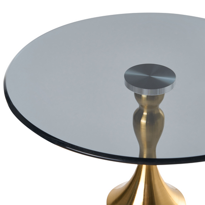 Side Table Grey Metal Tempered Glass Top Marble-Effect Small
