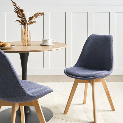 Set Of 2 Dark Blue Upholstered Dining Chairs With Beechwood Legs - Modern, Elegant