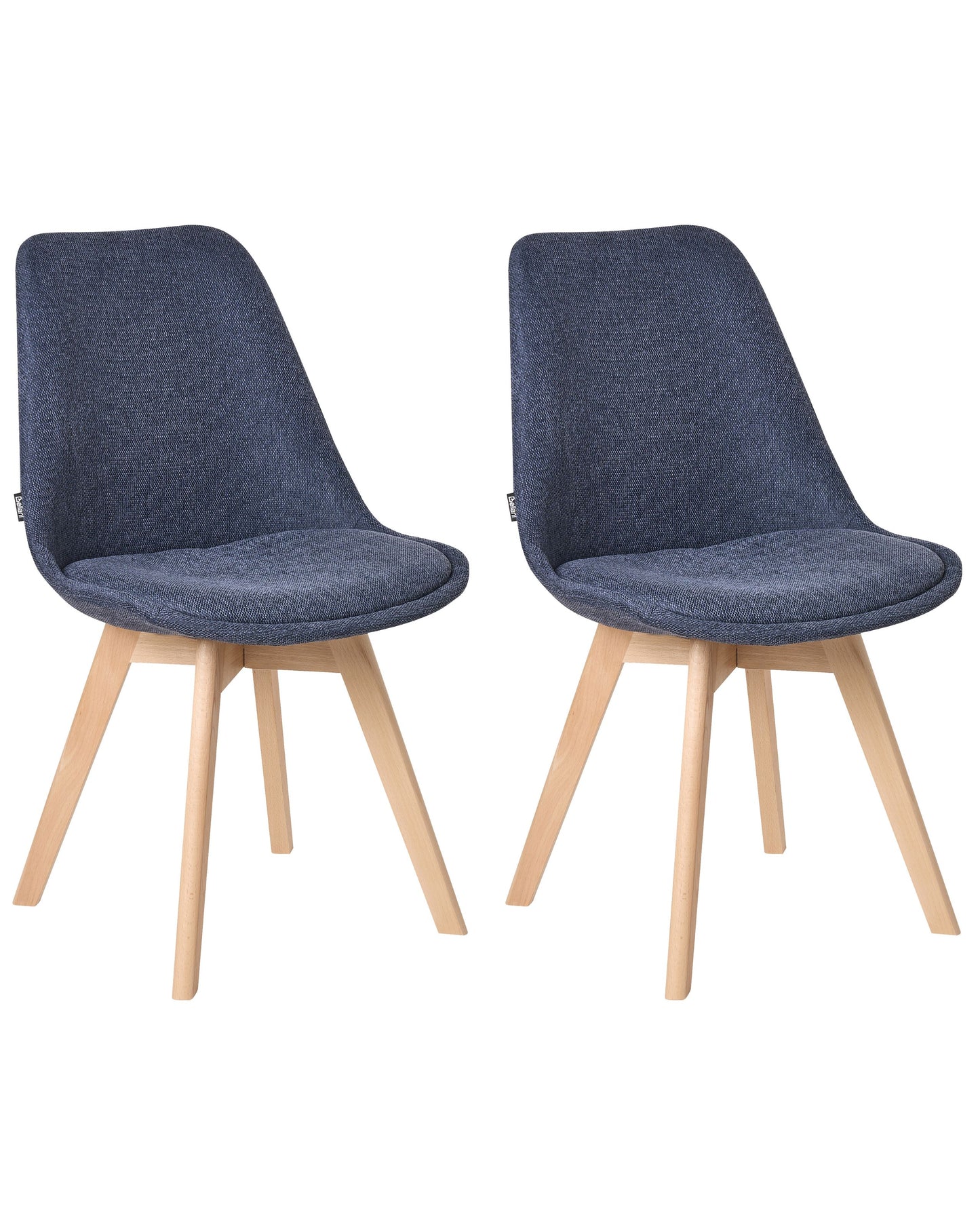 Set Of 2 Dark Blue Upholstered Dining Chairs With Beechwood Legs - Modern, Elegant