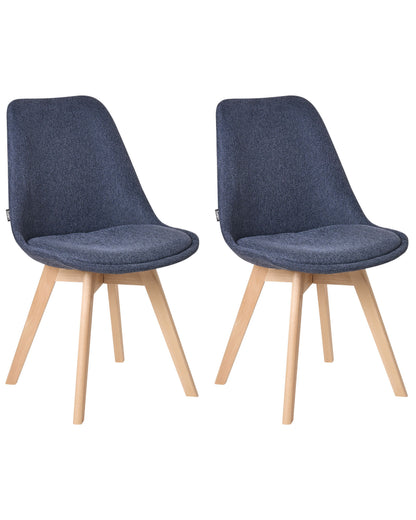 Set Of 2 Dark Blue Upholstered Dining Chairs With Beechwood Legs - Modern, Elegant
