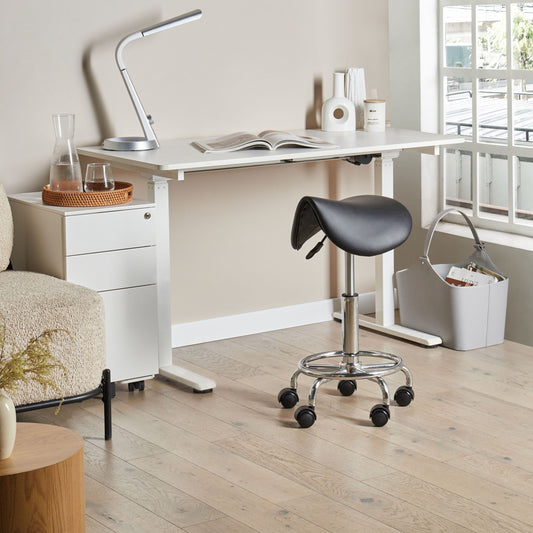 Ergonomic Office Saddle Stool Black Faux Leather Swivel Height Adjustable