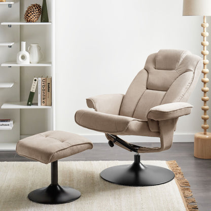 Recliner Armchair Taupe Footstool Polyester Fabric Swivel