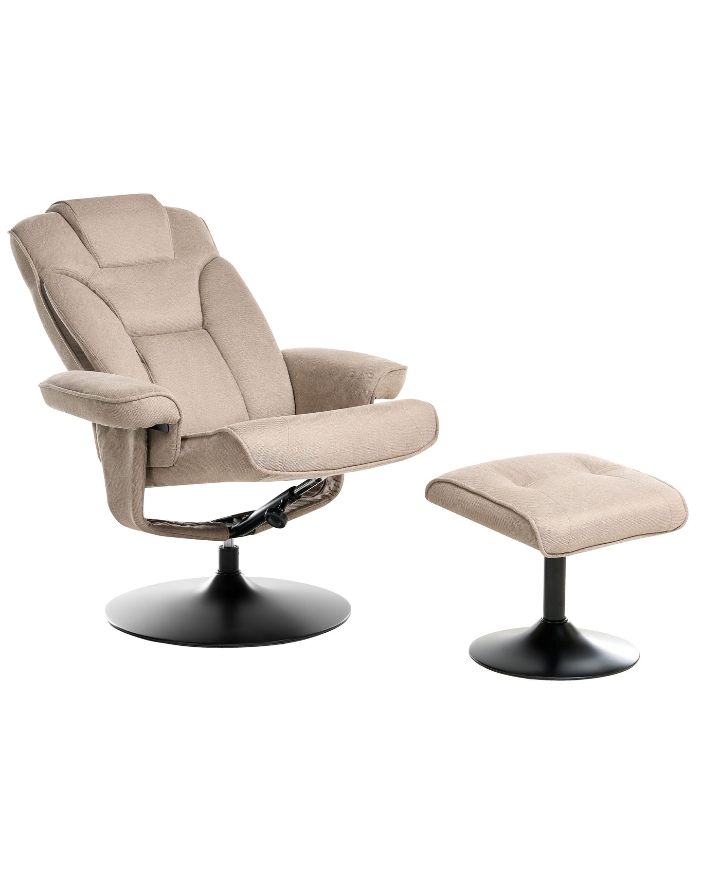 Recliner Armchair Taupe Footstool Polyester Fabric Swivel
