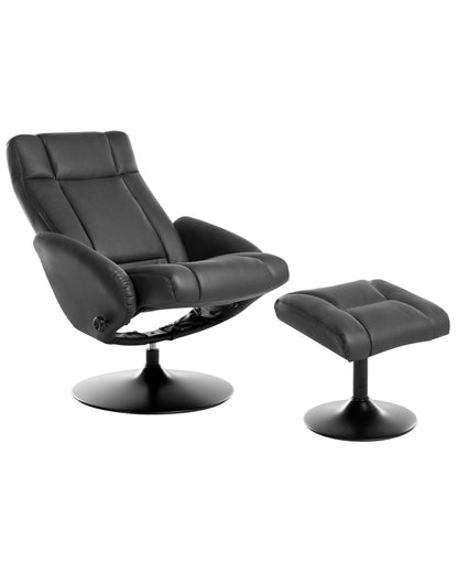 Recliner Armchair With Footstool Black Vegan Leather Swivel