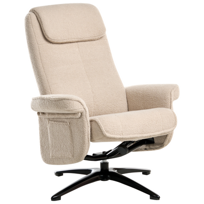 Beige Boucl? Recliner Armchair With Swivel Footstool
