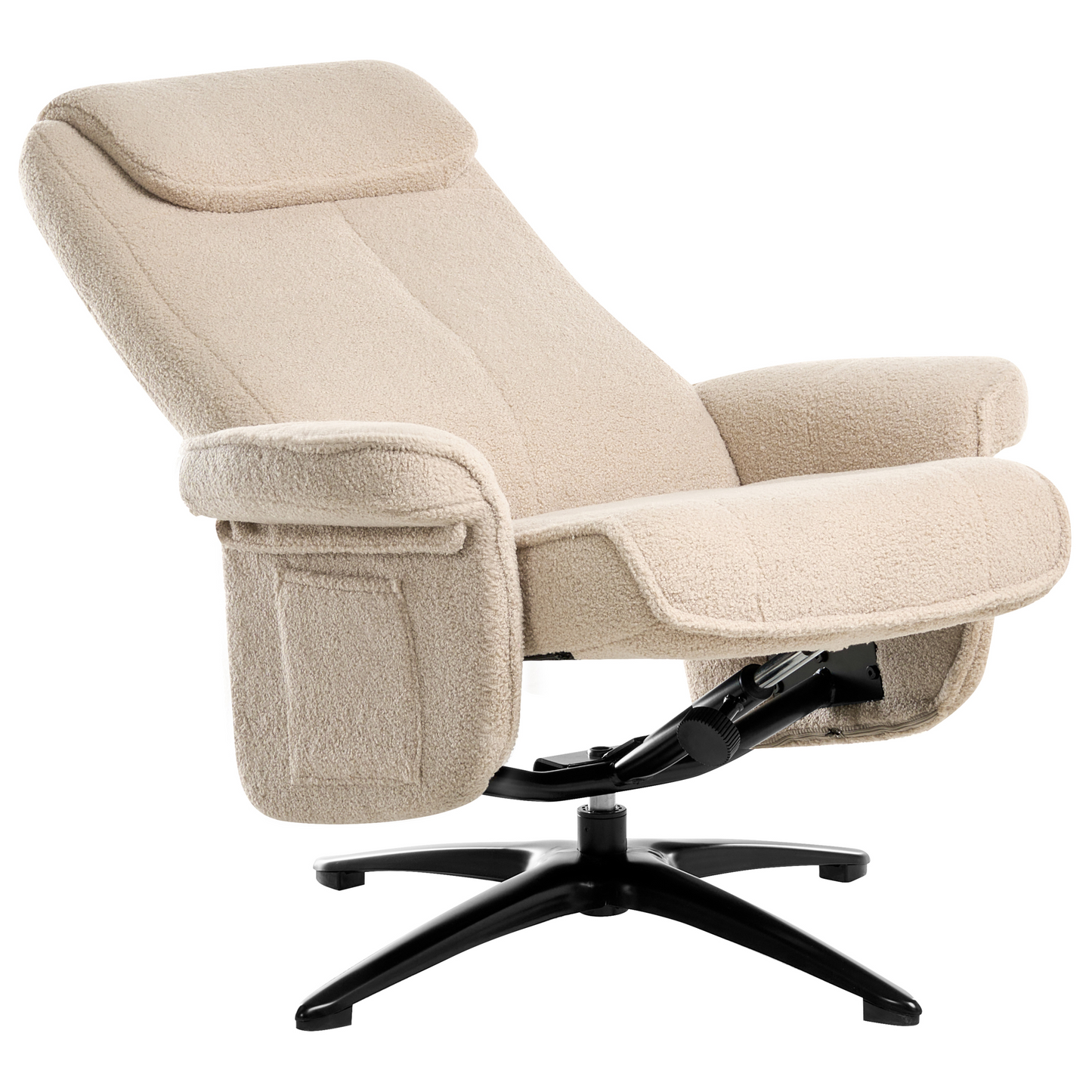 Beige Boucl? Recliner Armchair With Swivel Footstool