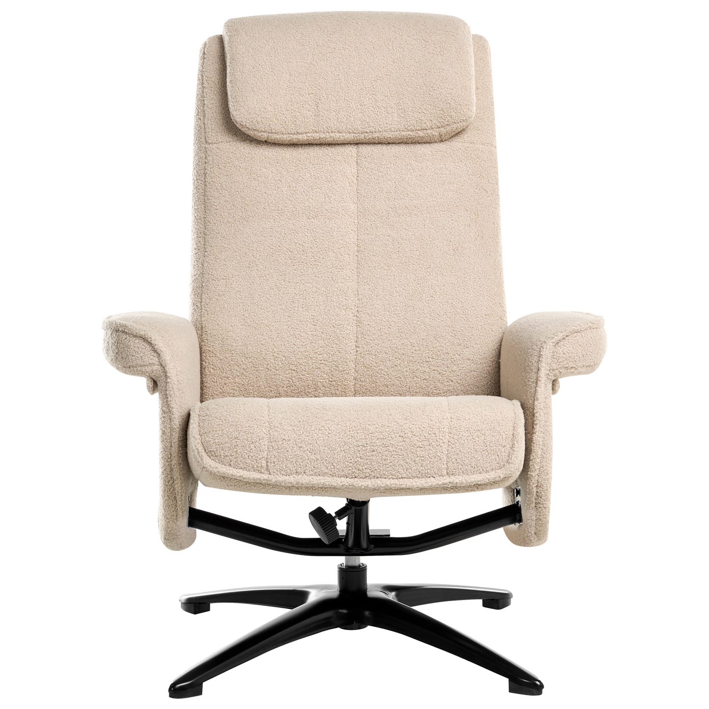 Beige Boucl? Recliner Armchair With Swivel Footstool