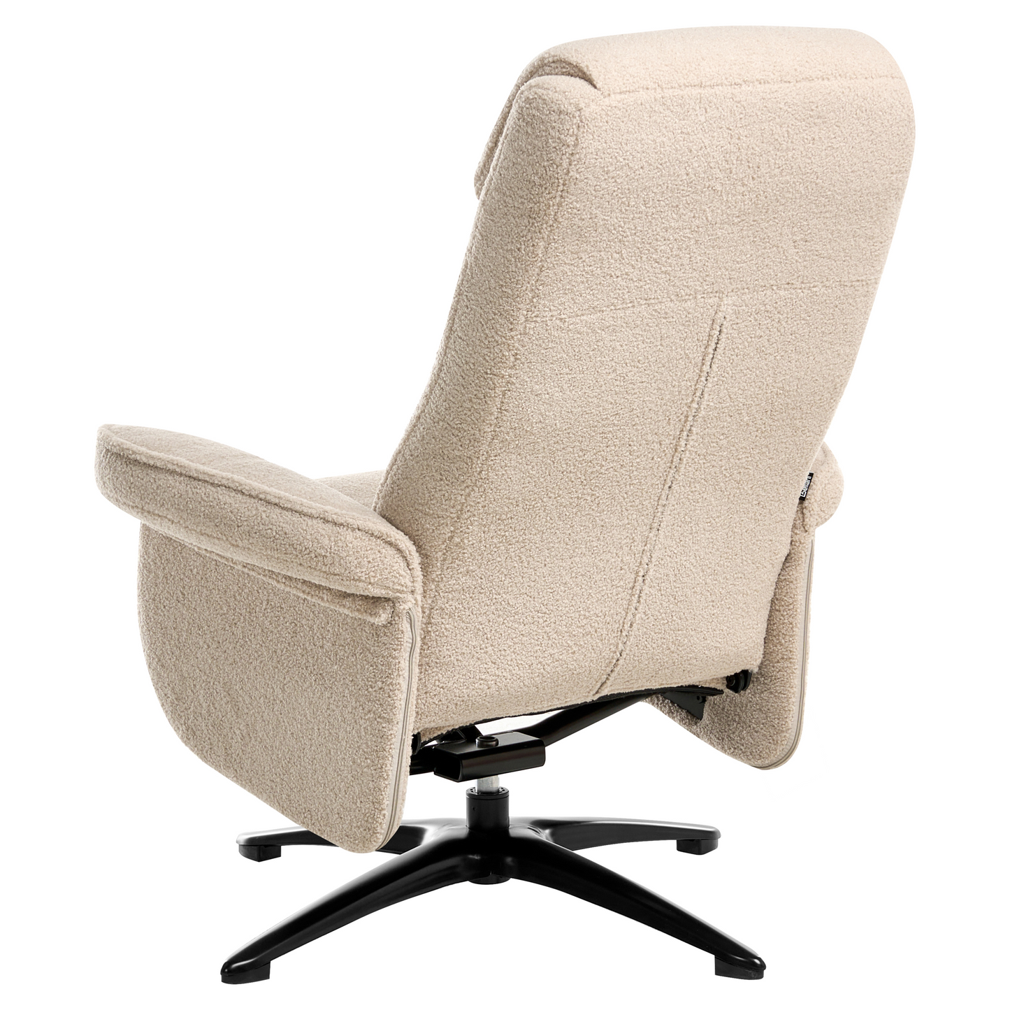 Beige Boucl? Recliner Armchair With Swivel Footstool