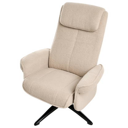 Beige Boucl? Recliner Armchair With Swivel Footstool