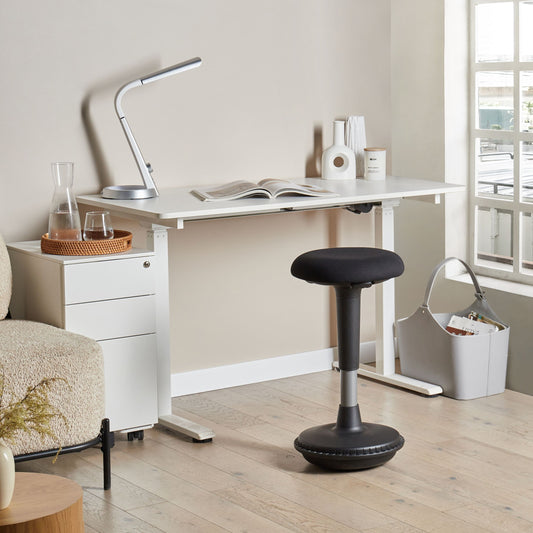 Office Wobble Stool Black Fabric Upholstered Adjustable Height With Metal Frame