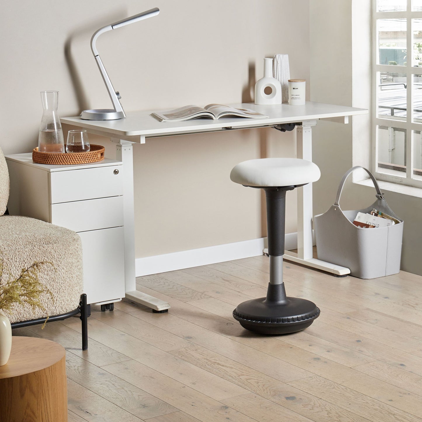 Wobble Stool White Faux Leather With Adjustable Height