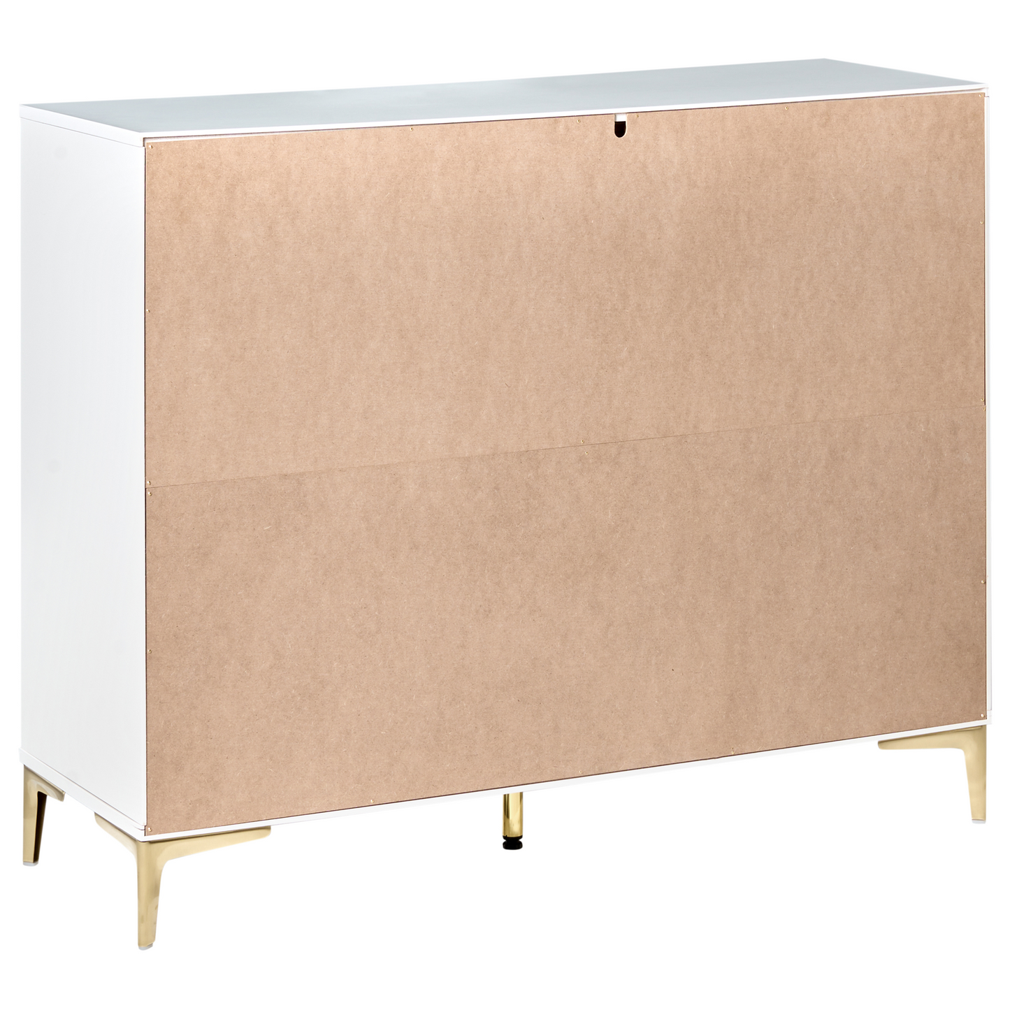 LuxeCasa White MDF Six Drawer Chest With Fluted Fronts Gold Metal Handles For Bedroom And Living Room