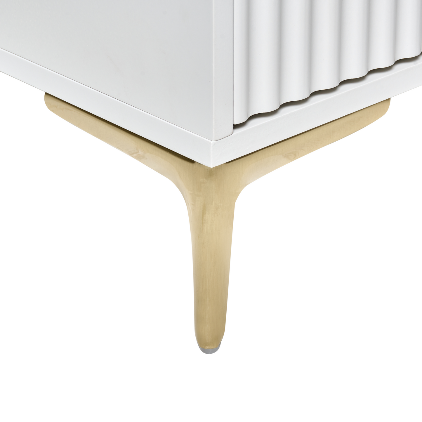 LuxeCasa White MDF Six Drawer Chest With Fluted Fronts Gold Metal Handles For Bedroom And Living Room