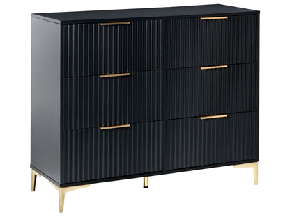 Black MDF Six Drawer Chest With Fluted Fronts And Metal Handles
