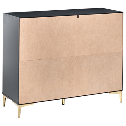 Black MDF Six Drawer Chest With Fluted Fronts And Metal Handles