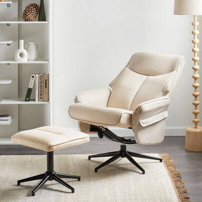Beige Recliner Armchair With Footstool Swivel Retro Design