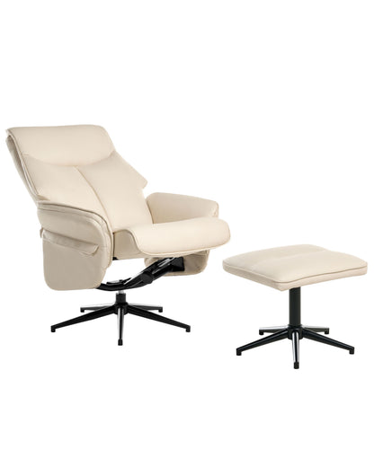 Beige Recliner Armchair With Footstool Swivel Retro Design