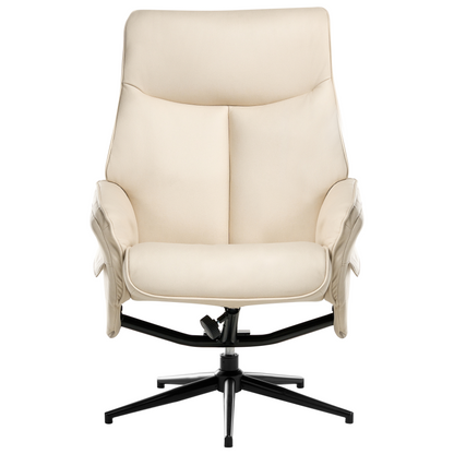 Beige Recliner Armchair With Footstool Swivel Retro Design