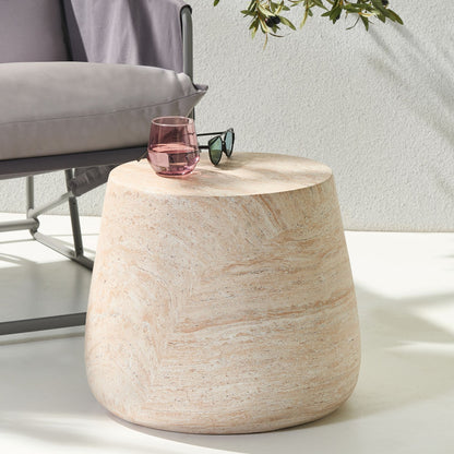 Luxe Living Side Table Beige Travertine Finish MDF Top