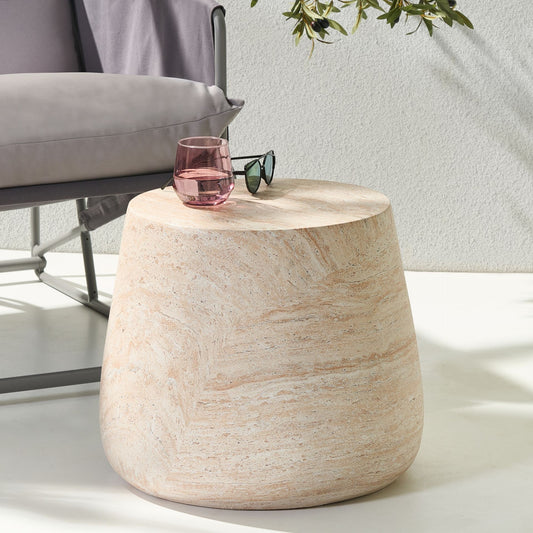 Luxe Living Side Table Beige Travertine Finish MDF Top