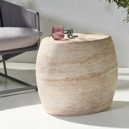 Side Table Beige Travertine Effect Top Veneer