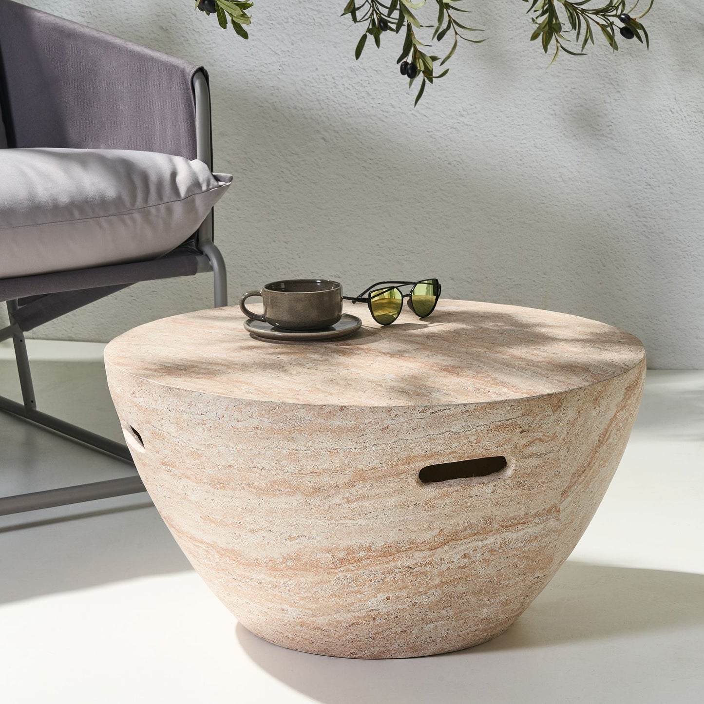 Beige Travertine Effect Coffee Table Stonelike Veneer