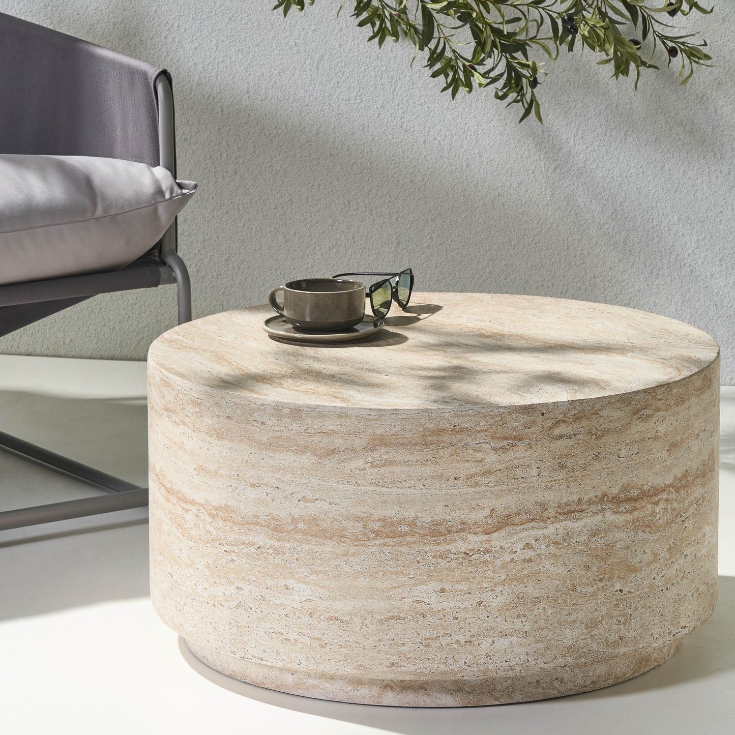 Coffee Table Beige Travertine Effect Top Veneer