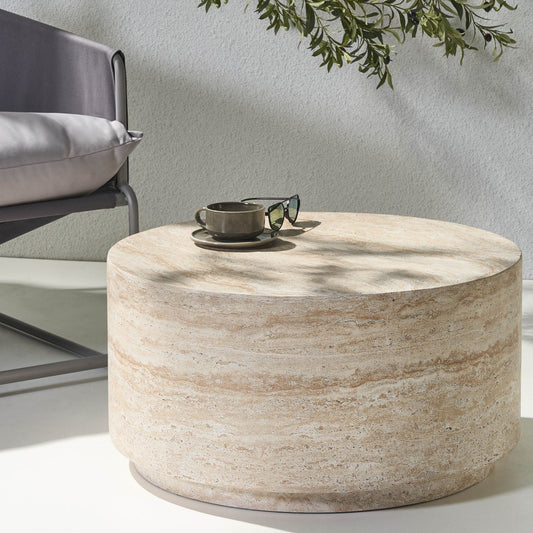 Coffee Table Beige Travertine Effect Top Veneer