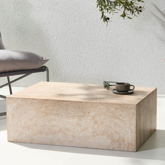 Travertine Effect Coffee Table With Beige Veneer Top Water Transfer Finish