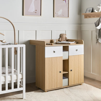 Changing Table Dresser Light Brown With Shelves Drawers