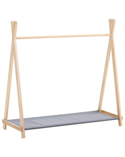 Kids Clothing Rack Pine Wood Teepee Storage With Fabric Shoe Shelf Light Brown