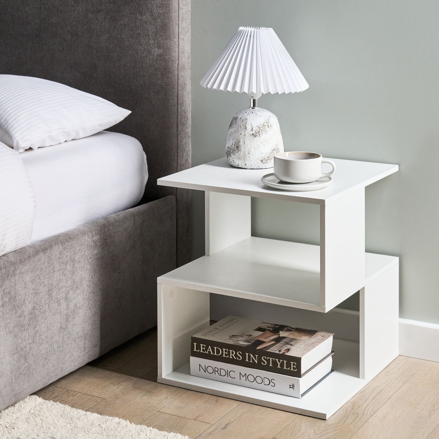 Bedside Table White Particle Board Open Shelves Modern