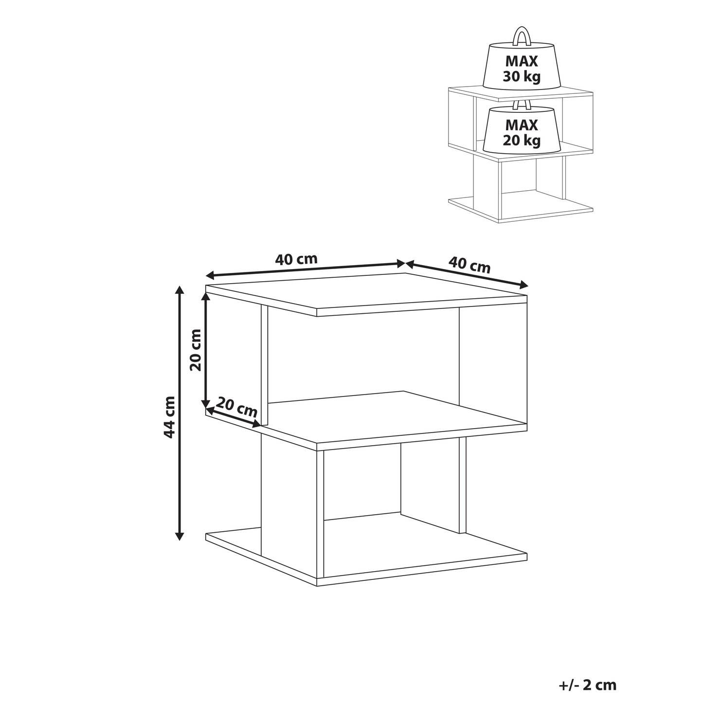 Bedside Table White Particle Board Open Shelves Modern