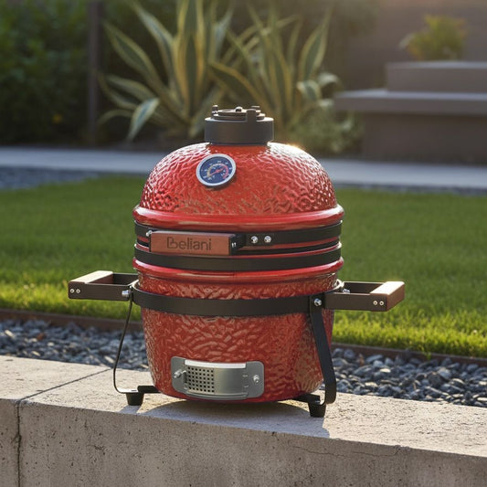 Red Ceramic Kamado Grill With Lid And Thermometer