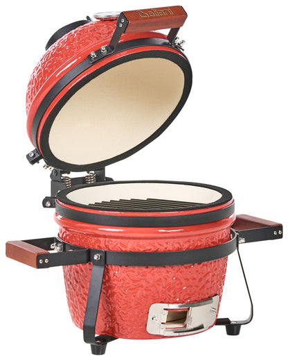 Red Ceramic Kamado Grill With Lid And Thermometer